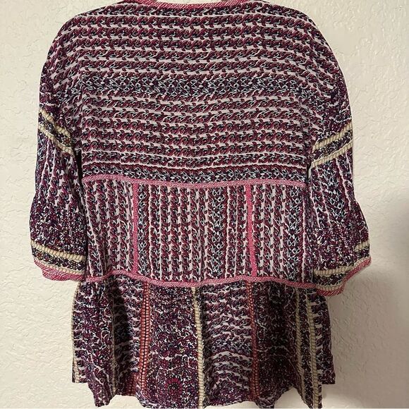 Maeve Anthropologie Women’s Size SP Lilyana Tiered Boho Tunic Blouse Top Silk - Picture 9 of 13